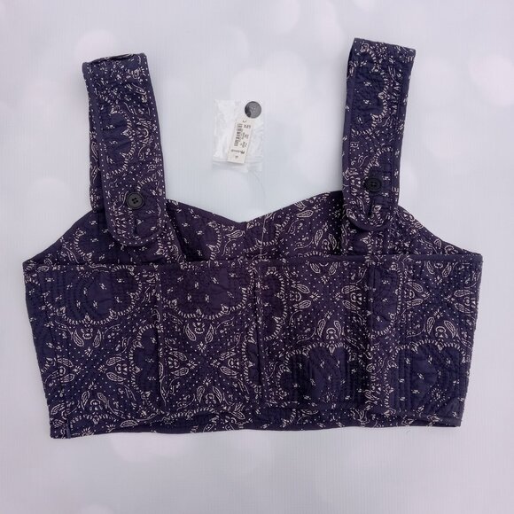 Madewell Quilted Sweetheart Crop Top Midnight. NWT (size 10) - Picture 2 of 8